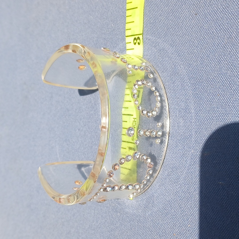 💎 Vintage Christian Dior Lucite Cuff Bracelet | Clear with Sparkling Rhinestone - Picture 6 of 7